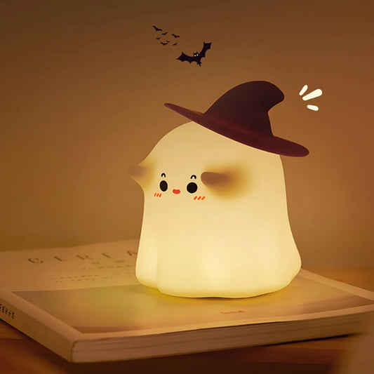 Funny Silicone Ghost Night Light Dimmable Rechargeable Nursery Nightlights beside Touch Lamp for Kids Room Halloween Decor